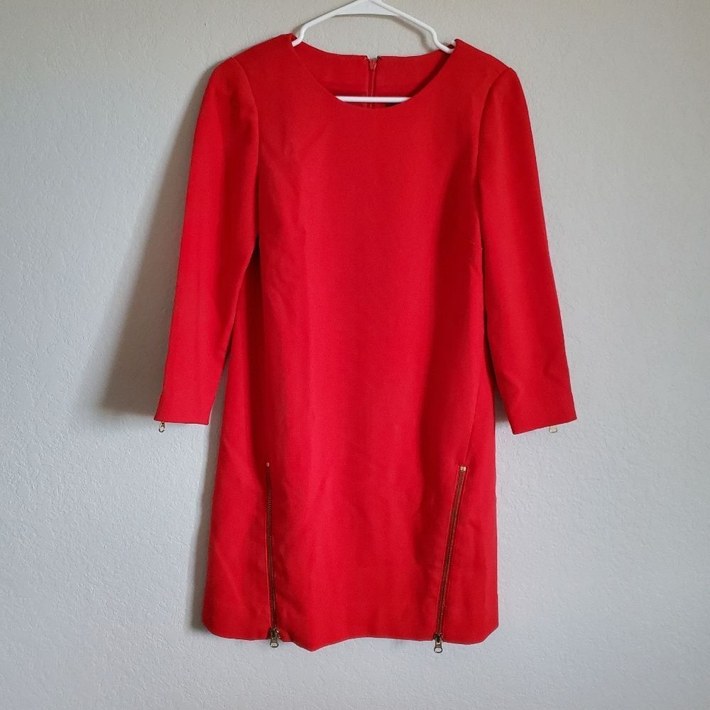 J. Crew Red Dress with Zipper Accents